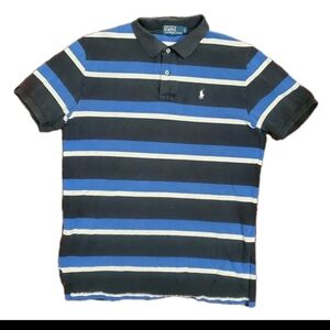 Ralph Lauren Polo Shirt Men Large Blue Black Casual Striped Preppy Pony S/S